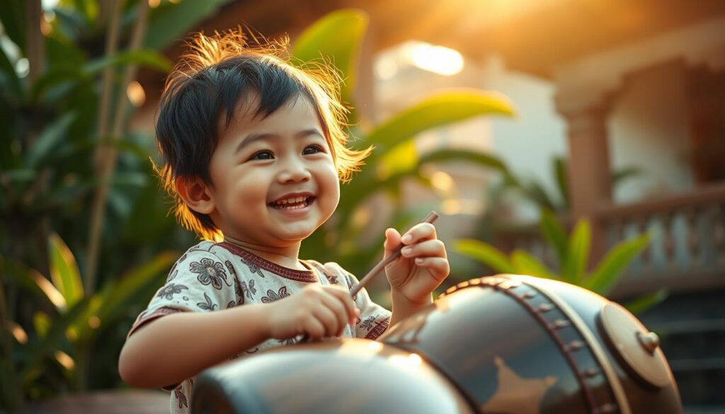 anak kreatif dengan alat musik tradisional