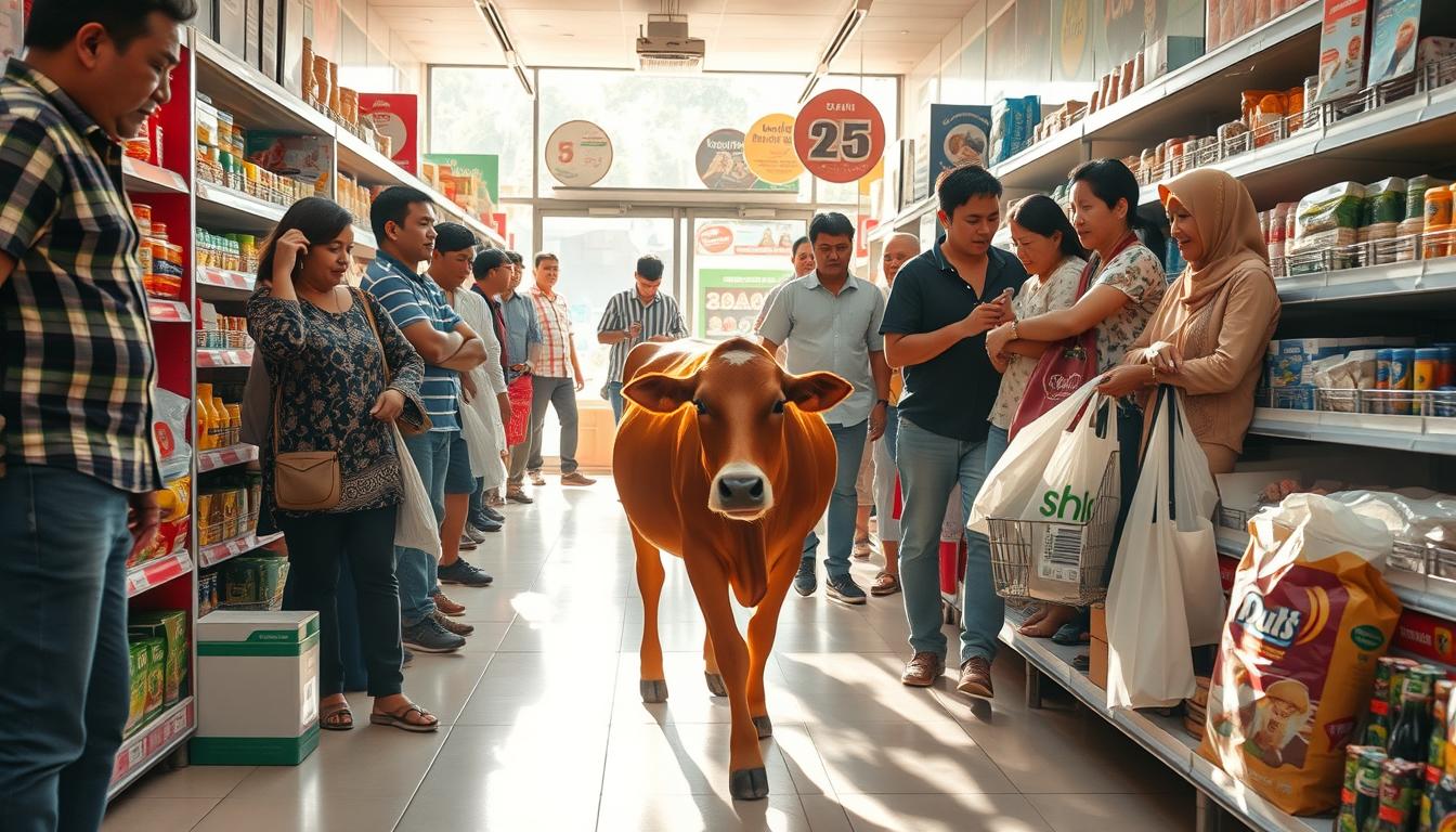 sapi lepas hingga masuk minimarket depok