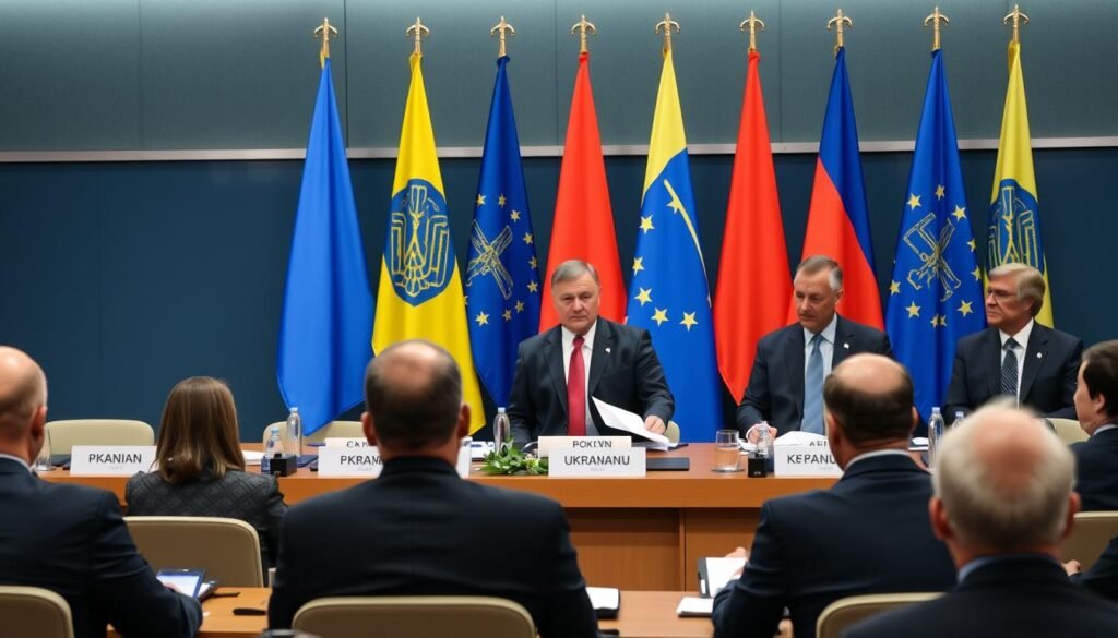 Delegasi Ukraina dalam pertemuan internasional membahas Politik Luar Negeri Ukraina Delegasi Ukraina dalam pertemuan internasional membahas Politik Luar Negeri Ukraina