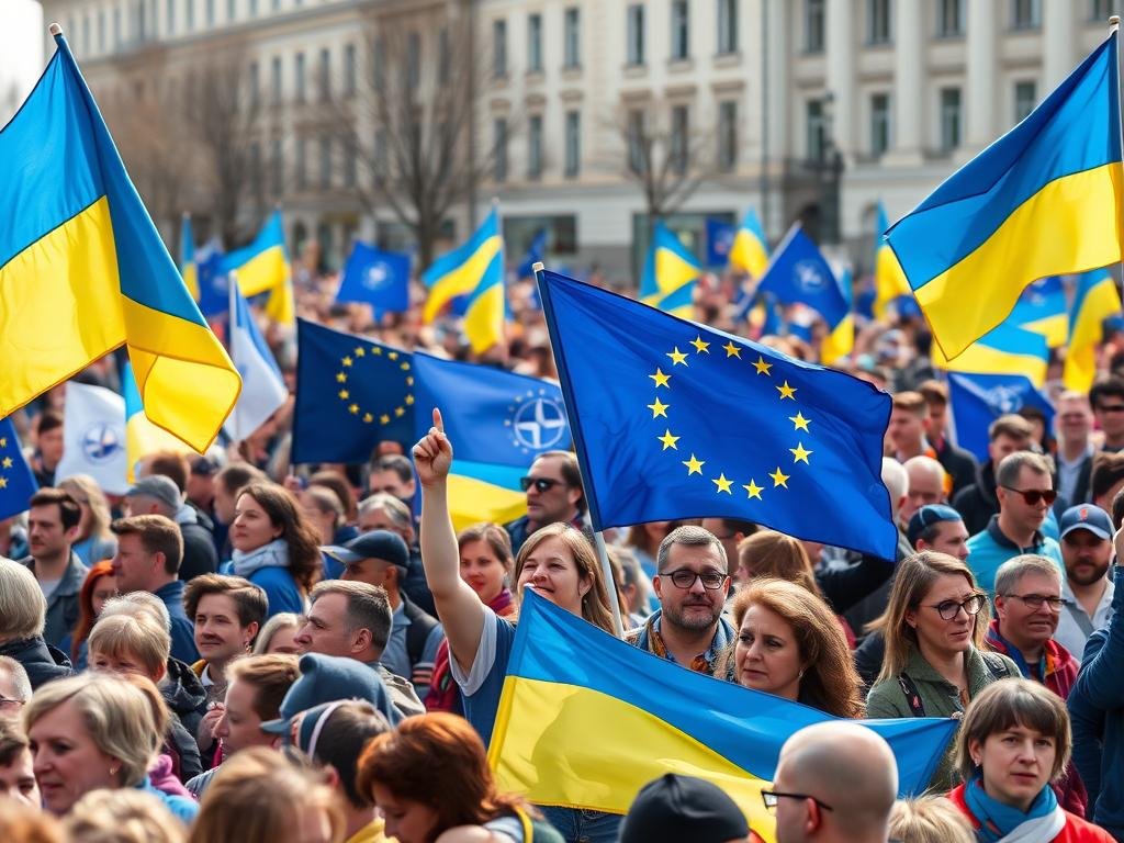 Demonstrasi publik mendukung integrasi Ukraina ke Uni Eropa dan NATO Demonstrasi publik mendukung integrasi Ukraina ke Uni Eropa dan NATO