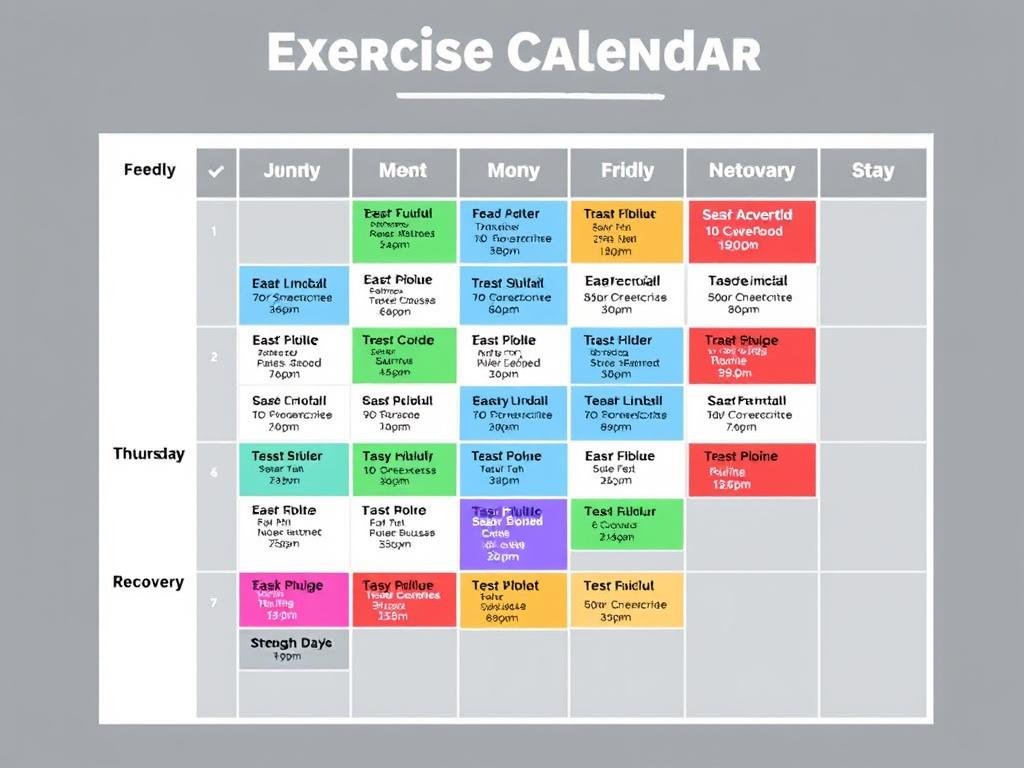 Kalender jadwal olahraga mingguan dengan berbagai jenis aktivitas fisik yang terstruktur